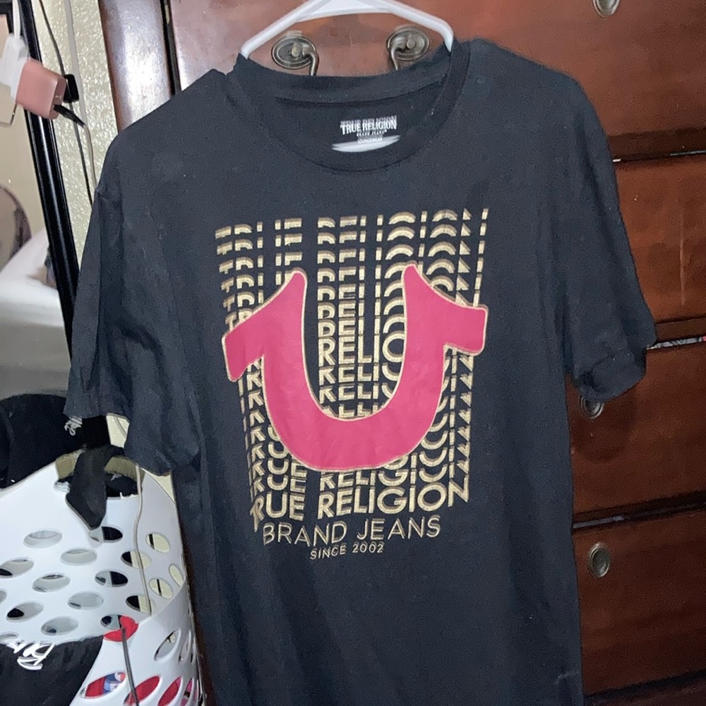 True Religion Black Tee with Maroon and Gold Accents